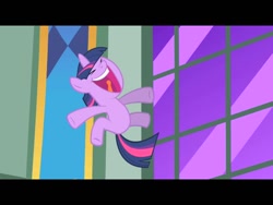 Size: 640x480 | Tagged: safe, imported from derpibooru, screencap, twilight sparkle, pony, unicorn, season 1, the cutie mark chronicles, cute, excited, eyes closed, female, filly, filly twilight sparkle, foal, funny, open mouth, twiabetes, volumetric mouth, window, younger