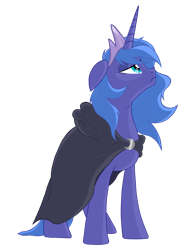 Size: 3072x4096 | Tagged: safe, artist:gaiusmaximiliano, imported from derpibooru, princess luna, alicorn, pony, cloak, clothes, crown, ears back, female, frown, full body, high res, hooves, horn, jewelry, lidded eyes, mare, regalia, s1 luna, sad, simple background, solo, standing, transparent background