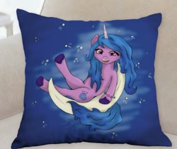 Size: 586x492 | Tagged: safe, artist:miflutter, imported from derpibooru, izzy moonbow, pony, unicorn, crescent moon, female, g5, mare, moon, pillow