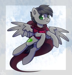 Size: 950x1000 | Tagged: artist needed, safe, imported from derpibooru, oc, oc:dante fly, pegasus, pony, undead, vampire, clothes, cloud, eye clipping through hair, flying, god tier, half bat pony, hero of heart, homestuck, jacket, male, sky, solo, stallion, wings