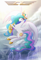 Size: 1888x2744 | Tagged: safe, artist:theretroart88, imported from derpibooru, princess celestia, alicorn, pony, cloud, crown, female, jewelry, mare, regalia, sky, smiling, solo, spread wings, wings