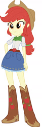 Size: 549x1655 | Tagged: safe, artist:thehumanboywonder, imported from derpibooru, applejack, human, equestria girls, belt, belt buckle, boots, clothes, clothes swap, cowboy boots, cowboy hat, cowgirl, denim skirt, hat, high heel boots, palette swap, recolor, shirt, shoes, simple background, skirt, solo, stetson, white background