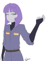 Size: 3337x4032 | Tagged: safe, artist:lyonzyon, imported from derpibooru, maud pie, human, equestria girls, blank expression, clothes, eyebrows, eyebrows visible through hair, eyeshadow, female, gloves, high res, long gloves, makeup, signature, simple background, solo, white background