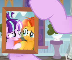 Size: 1280x1065 | Tagged: safe, artist:n-brillance, imported from derpibooru, starlight glimmer, sunburst, pony, unicorn, colt, colt sunburst, female, filly, filly starlight glimmer, foal, male, mare, picture, picture frame, shipping, starburst, straight, younger