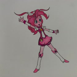 Size: 3024x3024 | Tagged: safe, artist:omegaridersangou, imported from derpibooru, pinkie pie, human, equestria girls, clothes, clothes swap, cosplay, costume, cure happy, glitter force, glitter lucky, precure, pretty cure, smile precure, solo, traditional art