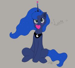 Size: 3185x2878 | Tagged: safe, artist:engi, imported from derpibooru, princess luna, alicorn, pony, crown, ethereal mane, female, heart, jewelry, regalia, simple background, sitting, solo, starry mane