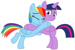 Size: 1741x1162 | Tagged: safe, artist:katnekobase, artist:twilyisbestpone, imported from derpibooru, rainbow dash, twilight sparkle, alicorn, pegasus, pony, base used, cute, dashabetes, duo, duo female, eyes closed, female, hug, lesbian, mare, shipping, simple background, smiling, transparent background, twiabetes, twidash, twilight sparkle (alicorn)