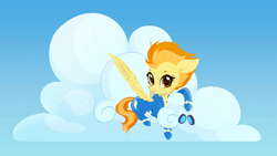 Size: 4800x2700 | Tagged: safe, artist:belka-sempai, imported from derpibooru, spitfire, pegasus, pony, clothes, cloud, cute, cutefire, eyebrows, female, goggles, high res, looking at you, lying down, lying on a cloud, mare, on a cloud, prone, sky, smiling, smiling at you, solo, spread wings, uniform, wings, wonderbolts uniform