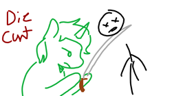 Size: 758x424 | Tagged: safe, imported from derpibooru, oc, oc:comic field, pony, unicorn, death, decapitated, decapitation, katana, severed head, simple background, stick figure, sword, vulgar, vulgar description, weapon, x eyes