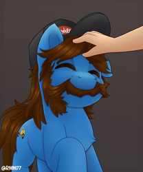 Size: 2000x2400 | Tagged: safe, artist:rivin177, imported from derpibooru, oc, earth pony, pony, cap, commission, facial hair, hand, hat, hooves, moustache, patting, raised hoof, solo, your character here