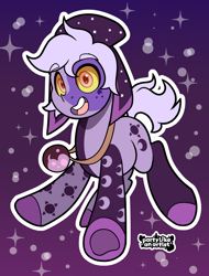 Size: 3038x4000 | Tagged: safe, artist:partylikeanartist, imported from derpibooru, earth pony, pony, spoiler:the owl house, calarts, cap, collector (race), eyebrows, eyebrows visible through hair, frog (hoof), hat, jewelry, looking at you, necklace, pendant, ponified, solo, spoilers for another series, the collector, the owl house, underhoof, yellow eyes