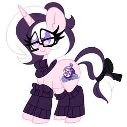 Size: 1920x1920 | Tagged: safe, artist:ladylullabystar, imported from derpibooru, oc, oc only, oc:lullaby star, pony, unicorn, alternate design, bow, clothes, female, glasses, horn, leg warmers, mare, scarf, simple background, smiling, solo, tail, tail bow, transparent background, two toned mane, two toned tail, unicorn oc