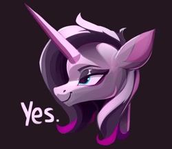 Size: 908x785 | Tagged: safe, artist:poxy_boxy, imported from derpibooru, unicorn, them's fightin' herds, bust, chad, community related, female, lidded eyes, meme, nordic gamer, oleander (tfh), simple background, smiling, smirk, solo, yes