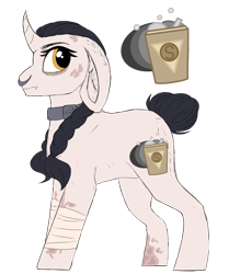 Size: 1400x1600 | Tagged: safe, artist:moonert, imported from derpibooru, oc, oc only, pony, unicorn, bandage, collar, ear fluff, eyelashes, female, floppy ears, frown, horn, mare, nose piercing, nose ring, piercing, simple background, solo, transparent background, unicorn oc