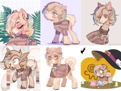 Size: 1024x768 | Tagged: safe, artist:fenix-artist, imported from derpibooru, oc, oc only, earth pony, pony, unicorn, base used, bust, clothes, ear piercing, earring, earth pony oc, halloween, holiday, horn, jack-o-lantern, jewelry, piercing, pumpkin, smiling, unicorn oc