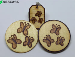 Size: 4000x3000 | Tagged: safe, artist:aracage, imported from derpibooru, fluttershy, badge, cutie mark, irl, keychain, no pony, photo, pyrography, traditional art
