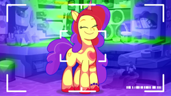 Size: 3500x1968 | Tagged: safe, imported from derpibooru, screencap, izzy moonbow, pony, unicorn, spoiler:g5, spoiler:my little pony: tell your tale, spoiler:tyts01e12, eyes closed, female, g5, heart, my little pony: tell your tale, solo, the game is ahoof, thermal vision, upscaled