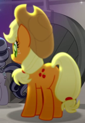 Size: 338x488 | Tagged: safe, imported from derpibooru, screencap, applejack, petunia petals, rainbow roadtrip, butt, cropped, plot