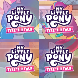 Size: 1920x1920 | Tagged: safe, edit, edited screencap, editor:itsmgh1203, imported from derpibooru, screencap, hitch trailblazer, izzy moonbow, sunny starscout, zipp storm, earth pony, pegasus, pony, unicorn, spoiler:g5, spoiler:my little pony: tell your tale, spoiler:tyts01e09, spoiler:tyts01e10, spoiler:tyts01e11, spoiler:tyts01e12, cellphone, female, g5, grin, it's t.u.e.s. day, male, mare, maretime bay day 2.0, my little pony logo, my little pony: tell your tale, offscreen character, phone, smartphone, smiling, stallion, sunny-day dinners, television, the game is ahoof