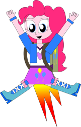 Size: 652x1012 | Tagged: safe, artist:rupahrusyaidi, imported from derpibooru, pinkie pie, human, equestria girls, clothes, cutie mark on clothes, flying, jetpack, simple background, solo, transparent background
