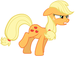 Size: 9200x7000 | Tagged: safe, artist:tardifice, imported from derpibooru, applejack, earth pony, pony, too many pinkie pies, absurd resolution, ears back, female, freckles, full body, gritted teeth, hooves, mare, narrowed eyes, raised leg, simple background, solo, standing, tail, teeth, transparent background, vector