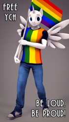 Size: 1080x1920 | Tagged: safe, artist:senthaurekmern, imported from derpibooru, alicorn, anthro, plantigrade anthro, 3d, commission, male, pride, pride flag, pride month, solo, source filmmaker, your character here