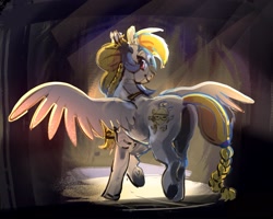 Size: 2207x1767 | Tagged: safe, artist:alumx, imported from derpibooru, golden feather, princess celestia, pegasus, pony, spoiler:comic, spoiler:comic65, butt, female, lidded eyes, looking at you, looking back, looking back at you, mare, plot, smiling, smiling at you, solo, spread wings, wings