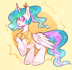 Size: 1261x1224 | Tagged: safe, artist:nullkunst, imported from derpibooru, princess celestia, clothes, glasses, shirt, solo