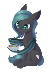 Size: 864x1221 | Tagged: safe, artist:dusthiel, imported from derpibooru, oc, oc only, oc:theo, bat pony, pony, bat pony oc, bowl, food, male, simple background, sitting, smiling, solo, spoon, stallion, transparent background, wing hands, wings