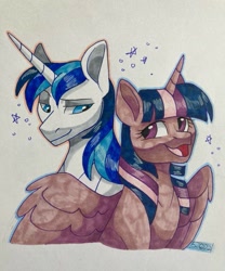 Size: 853x1024 | Tagged: source needed, safe, artist:scribble-52022, imported from derpibooru, shining armor, twilight sparkle, alicorn, pony, unicorn, brother and sister, female, male, siblings, stallion, traditional art, twilight sparkle (alicorn)