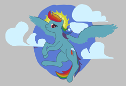 Size: 1781x1215 | Tagged: safe, rainbow dash, pegasus, pony, aggie.io, cloud, female, flying, mare, simple background, sky, smiling, spread wings, sun, wings