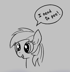 Size: 330x337 | Tagged: safe, artist:algoatall, rainbow dash, pony, aggie.io, female, mare, monochrome, need to pee, open mouth, potty time, simple background, smiling, talking
