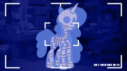 Size: 1434x802 | Tagged: safe, imported from derpibooru, screencap, izzy moonbow, pony, unicorn, spoiler:tyts01e12, bone, g5, my little pony: tell your tale, offscreen character, pov, skeleton, the game is ahoof