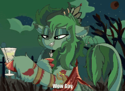 Size: 736x540 | Tagged: safe, artist:brainiac, imported from derpibooru, oc, oc:shotglass, oc:silent spring, breezie, kirin, fallout equestria, animated, aseprite, dialogue, fallout equestria:all things unequal (pathfinder), female, lesbian, mare, pixel art
