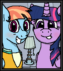 Size: 212x239 | Tagged: safe, twilight sparkle, windy whistles, pony, unicorn, aggie.io, blushing, female, lamp, lowres, mare, simple background, smiling