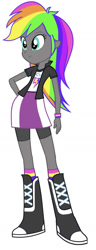 Size: 618x1613 | Tagged: safe, artist:thehumanboywonder, imported from derpibooru, rainbow dash, human, equestria girls, boots, clothes, clothes swap, jacket, palette swap, recolor, shirt, shoes, simple background, skirt, socks, solo, white background