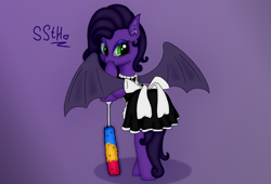 Size: 3184x2160 | Tagged: safe, artist:supershadow_th, imported from derpibooru, oc, oc:lazytentacle, bat pony, pony, clothes, duster, female, green eyes, maid, mare, purple, solo, tentacles
