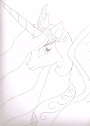 Size: 2069x2899 | Tagged: safe, artist:projectsnt, imported from derpibooru, princess celestia, alicorn, pony, 2012, female, high res, mare, monochrome, simple background, solo, traditional art, white background