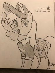 Size: 3024x4032 | Tagged: safe, artist:mlpfantealmintmoonrise, imported from derpibooru, derpy hooves, pegasus, pony, clothes, female, g4, hat, mailmare, mare, pen drawing, pencil drawing, signature, solo, traditional art, wings