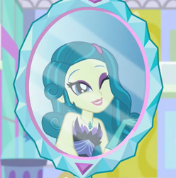 Size: 761x768 | Tagged: safe, imported from derpibooru, screencap, juniper montage, human, equestria girls, mirror magic, spoiler:eqg specials, female, mirror, one eye closed, solo