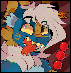 Size: 1952x1997 | Tagged: safe, artist:highrolleryt, imported from derpibooru, oc, oc only, dracony, dragon, hybrid, abstract background, bust, forked tongue, tongue out