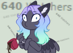 Size: 1800x1300 | Tagged: safe, artist:purplegrim40, imported from derpibooru, oc, oc only, pegasus, pony, bust, ear fluff, milestone, mug, pegasus oc, solo, surprised, wide eyes, wing hold, wings