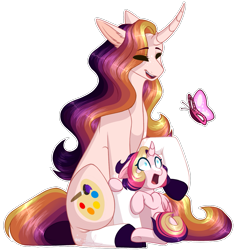 Size: 1239x1300 | Tagged: safe, artist:purplegrim40, imported from derpibooru, oc, oc only, alicorn, butterfly, pony, unicorn, :o, alicorn oc, colored hooves, female, filly, foal, horn, mare, open mouth, scared, simple background, transparent background, unicorn oc, wings