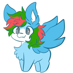 Size: 1000x1000 | Tagged: safe, artist:smolsammich, imported from derpibooru, oc, oc:bacon hoodie, pegasus, chest fluff, chibi, ear tufts, male, signature, simple background, smiling, stallion, two toned mane, white background