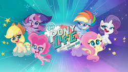 Size: 3840x2160 | Tagged: safe, imported from derpibooru, applejack, fluttershy, pinkie pie, rainbow dash, rarity, twilight sparkle, alicorn, pegasus, pony, unicorn, my little pony: pony life, absurd resolution, g4.5, itunes, mane six, my little pony logo, official, twilight sparkle (alicorn)