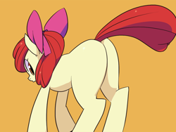 Size: 980x735 | Tagged: safe, artist:hu_ji_san, imported from derpibooru, apple bloom, earth pony, pony, bloom butt, butt, female, filly, foal, looking back, orange background, plot, simple background, solo