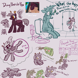 Size: 3000x3000 | Tagged: safe, artist:ja0822ck, imported from derpibooru, oc, bug pony, cockroach, earth pony, fly, insect, pony, bloodshot eyes, but why, butt, dung beetle, implied pooping, plot, sitting, sitting on toilet, sleeping, solo, toilet, tongue out, world bug pony council