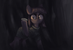 Size: 3000x2050 | Tagged: safe, artist:t72b, imported from derpibooru, maud pie, earth pony, pony, boulder (g4), clothes, dark, depressing, dress, female, hoof hold, looking at something, mare, menacing, worried