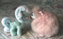 Size: 604x380 | Tagged: safe, imported from derpibooru, oc, oc only, oc:fluffle puff, oc:snowdrop, earth pony, original species, pegasus, pony, female, fluffle puff plushie, irl, kissing, lesbian, mare, photo, plushie, shipping, snowpuff, tongue out, toy, wings, youtube link