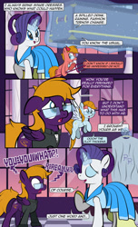 Size: 1920x3168 | Tagged: safe, artist:alexdti, imported from derpibooru, rarity, oc, oc:aqua lux, oc:purple creativity, oc:warm focus, pegasus, pony, unicorn, comic:quest for friendship, clothes, comic, dialogue, dress, ears back, eyes closed, female, folded wings, glasses, glowing, glowing horn, high res, hoof hold, horn, looking at someone, magic, mare, open mouth, open smile, pegasus oc, raised hoof, shoulder angel, shoulder devil, shrunken pupils, smiling, speech bubble, spread wings, standing, telekinesis, wings